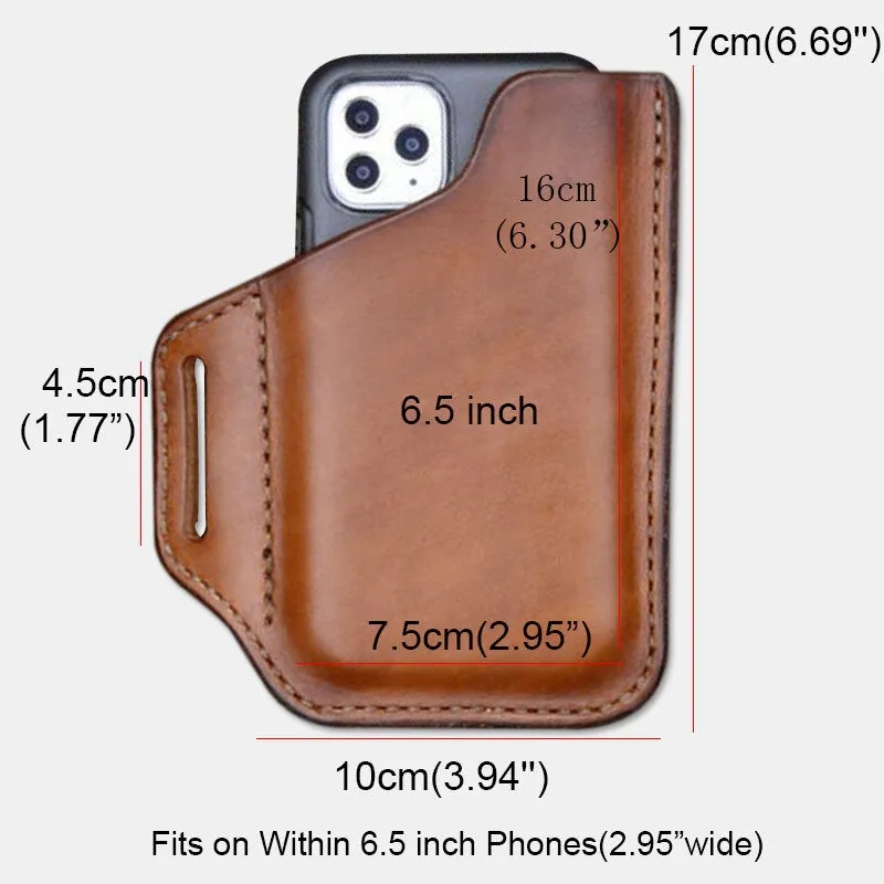 Men's Genuine Leather Convenient Solid Color 6.3inch Phone Case Wallet Belt Bag Waist Bag