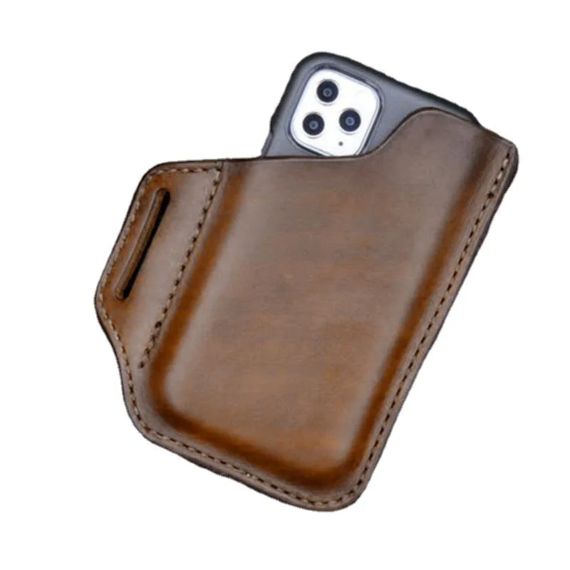 Men's Genuine Leather Convenient Solid Color 6.3inch Phone Case Wallet Belt Bag Waist Bag