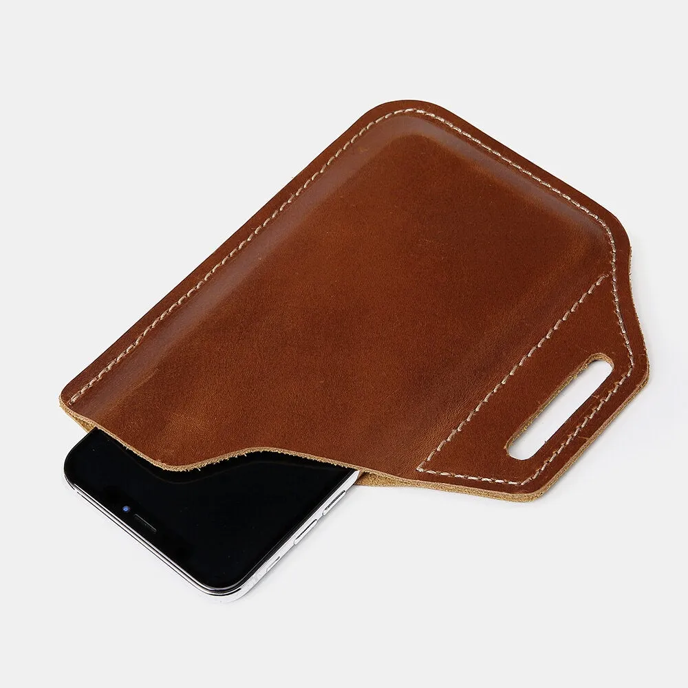 Men's Genuine Leather Convenient Solid Color 6.3inch Phone Case Wallet Belt Bag Waist Bag