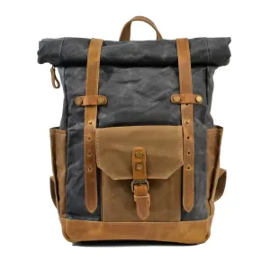 Men's Vintage Contrast Waterproof Canvas Multi-Pocket Backpack 05291124Y