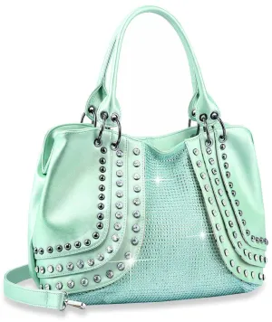 Mint Green Gorgeous Studded Fashion Extra Roomy Handbag Purse