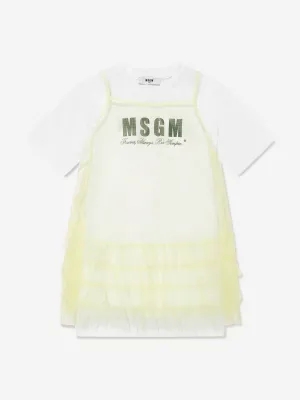 MSGM Girls Jersey And Tulle Dress in Green