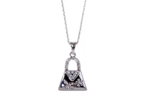 N7210 Dainty Purse Lock Rhodium Plated Swarovski Elements Pendant Necklace