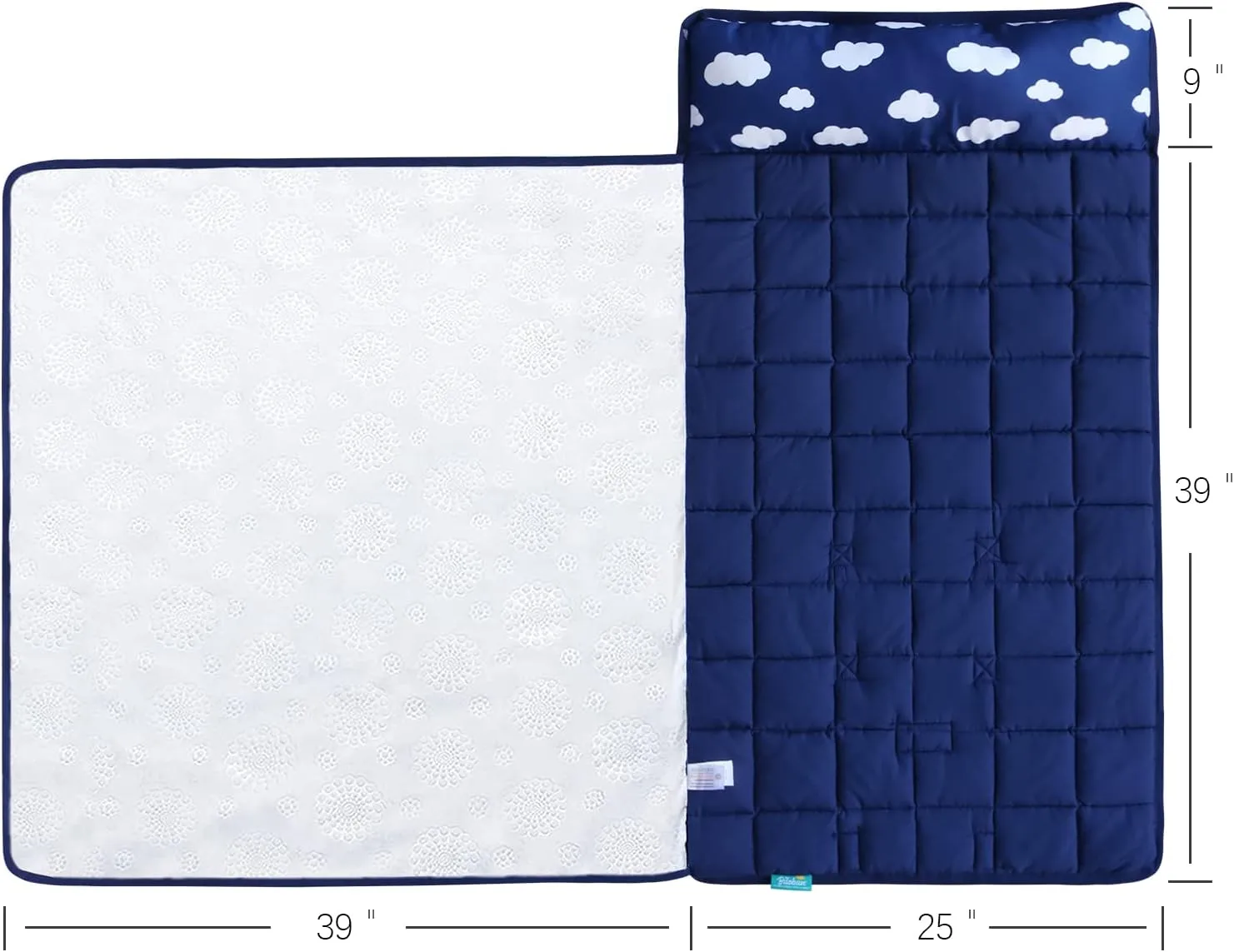 Nap Mat with Removeble Pillow and Fleece Blanket for Regalo My Cot/Joovy Travel Cot, Super Soft & Skin Friendly, Perfect Kids Sleeping Mats/Sleeping Bag for Preschool Daycare Boys and Girls, Navy Cloud