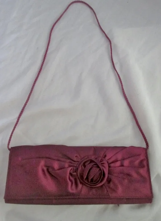 NEW APT. 9 Satin Handbag Evening Shoulder Bag ROSE PURPLE VIOLET Flower Vegan