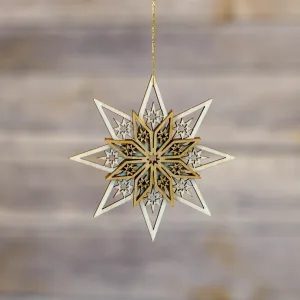 Ornament  - 3 Layer Star Detail with Brown Accent 9cm