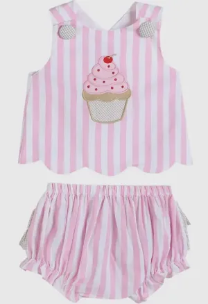 Pink Stripe Cupcake Applique Top &
Bloomer Set