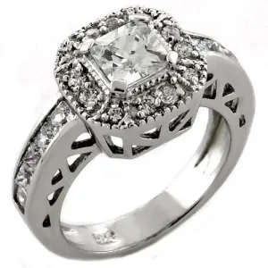 Rhodium 925 Sterling Silver Ring with AAA Grade CZ in Clear for Women Style LOAS1033