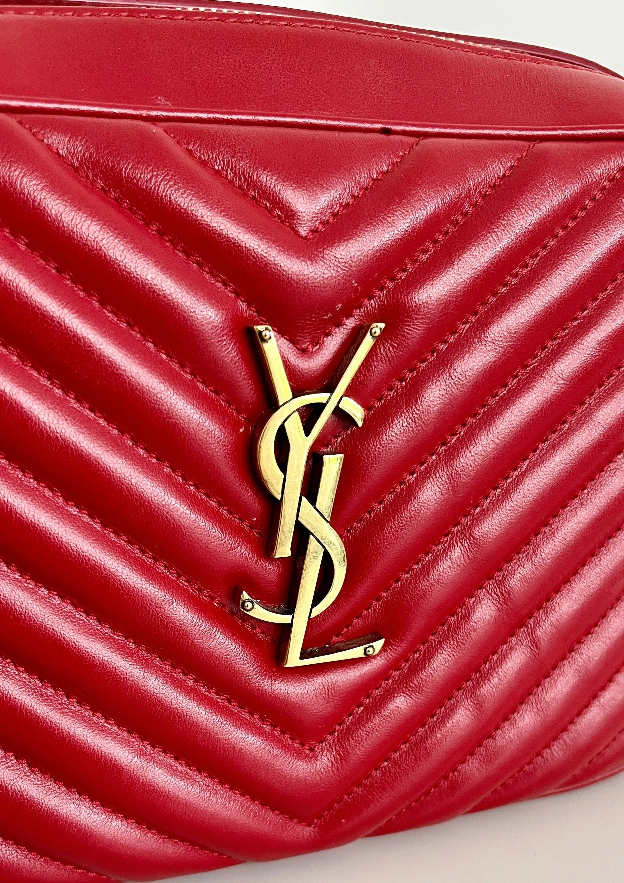 Saint Laurent Red Lou Quilted Leather Camera Bag