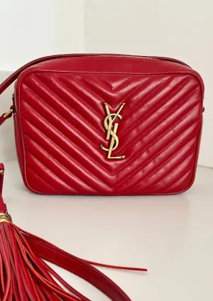 Saint Laurent Red Lou Quilted Leather Camera Bag