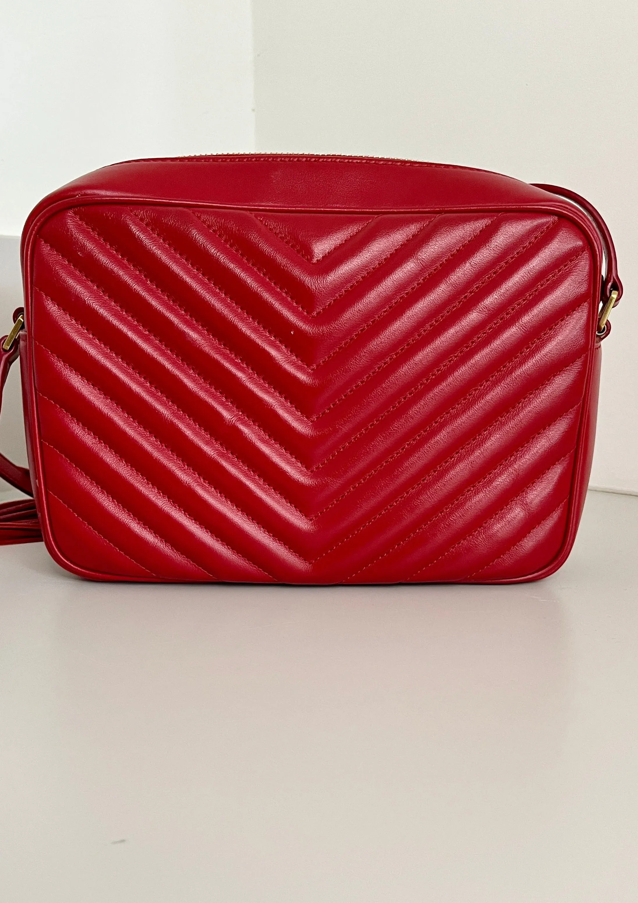 Saint Laurent Red Lou Quilted Leather Camera Bag