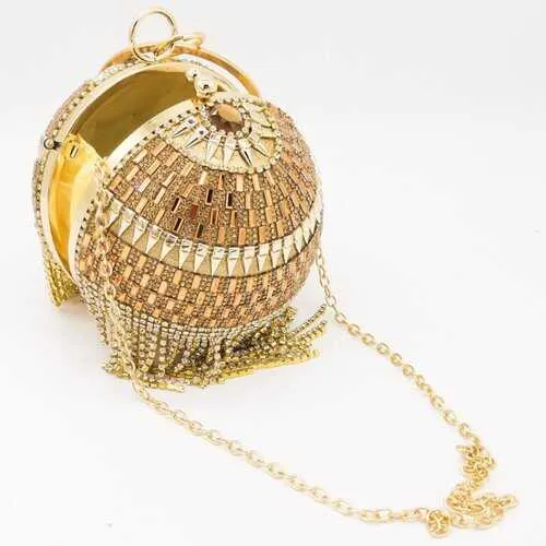 Shinny Studded Ball Shaped Tassel Clutch Bag