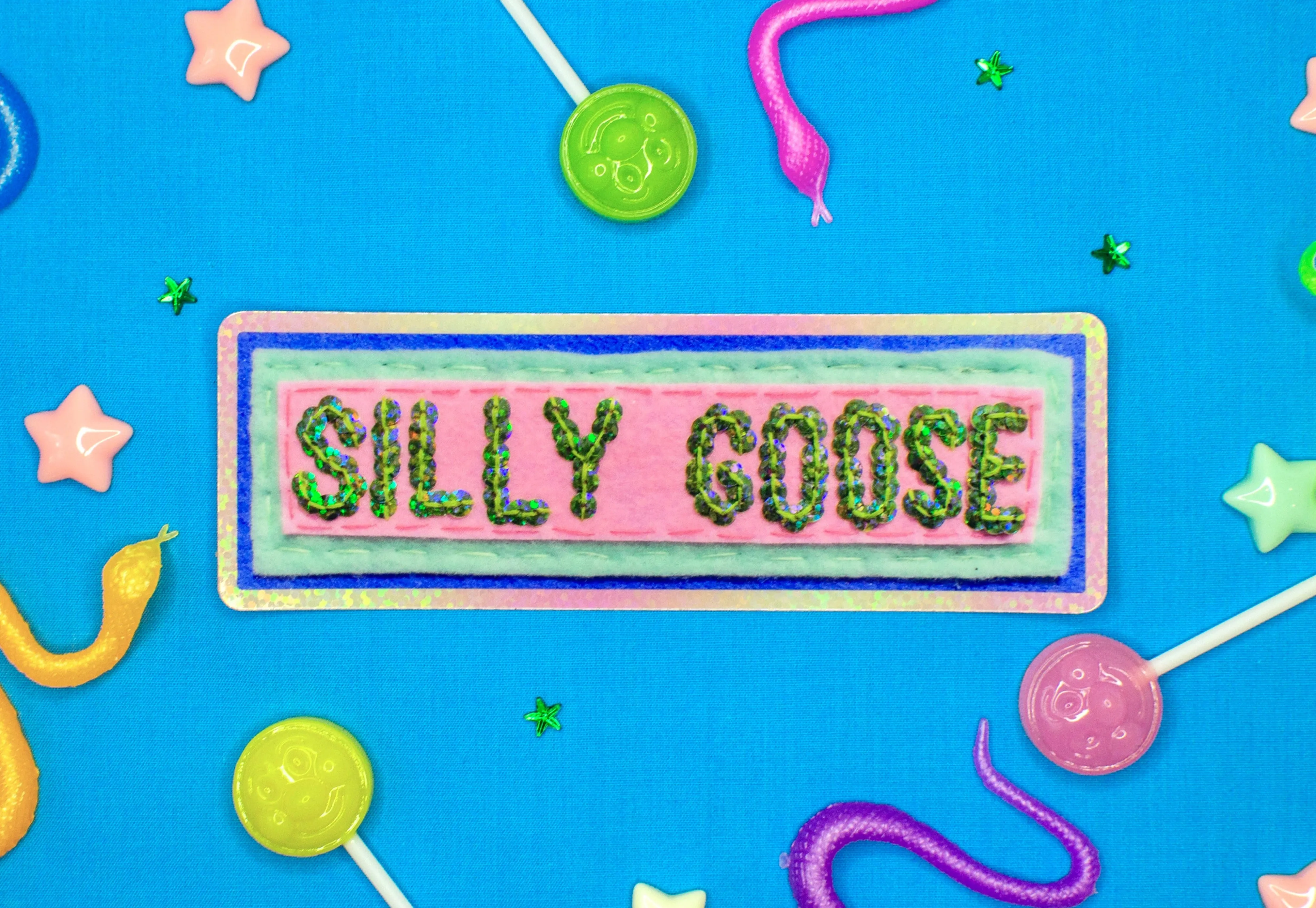 Silly Goose Sticker ~ Sequin Patch Inspired Waterproof Holographic Sticker