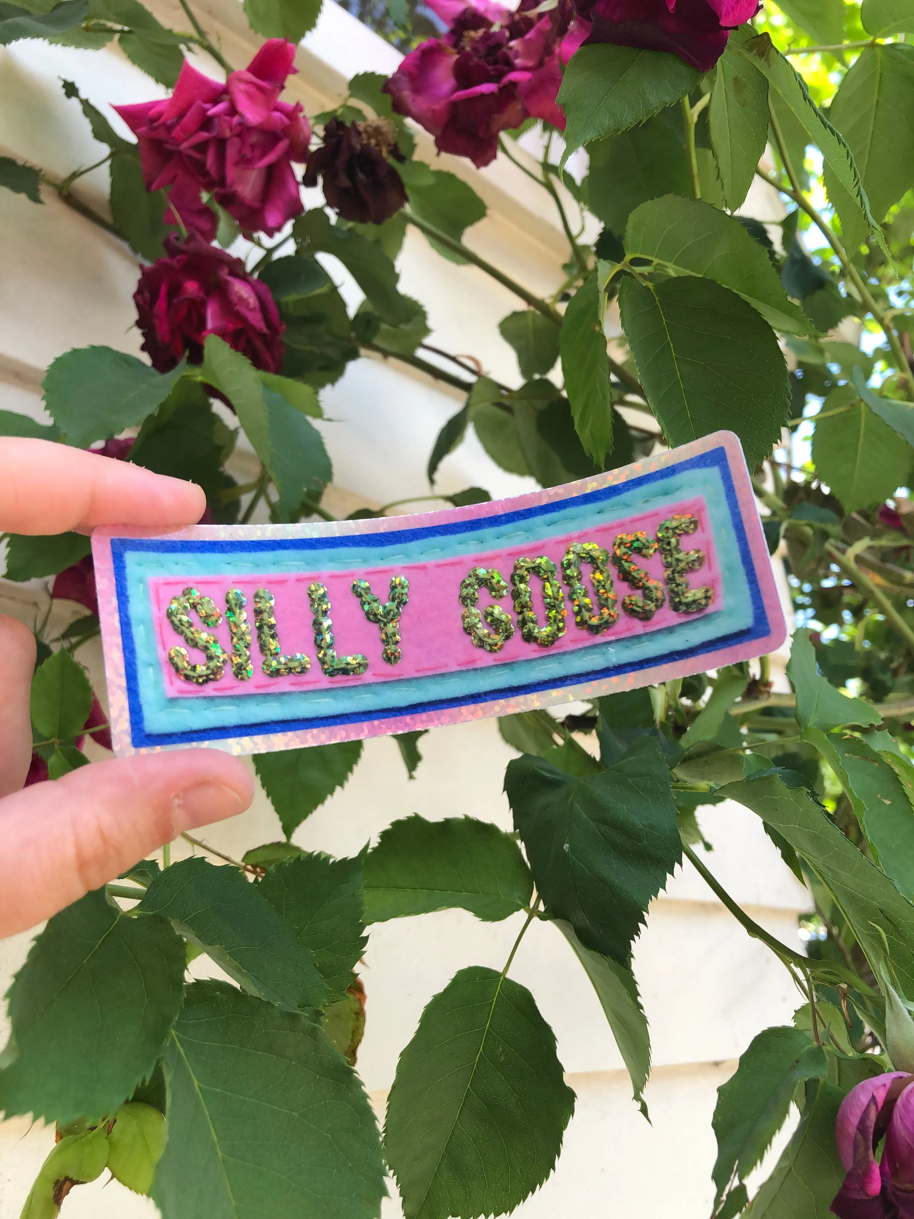 Silly Goose Sticker ~ Sequin Patch Inspired Waterproof Holographic Sticker