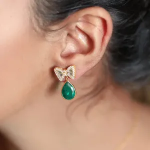 Silver Green Bow Earring