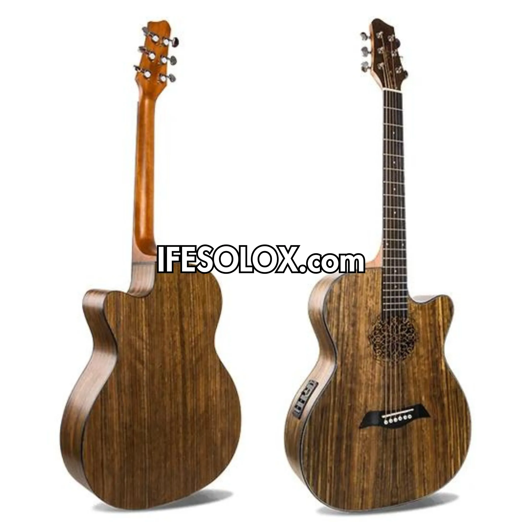 Smiger LG-09EQ 40" Engraved Hole Single-cut Semi-Acoustic Guitar with Belt and Bag - Brand New