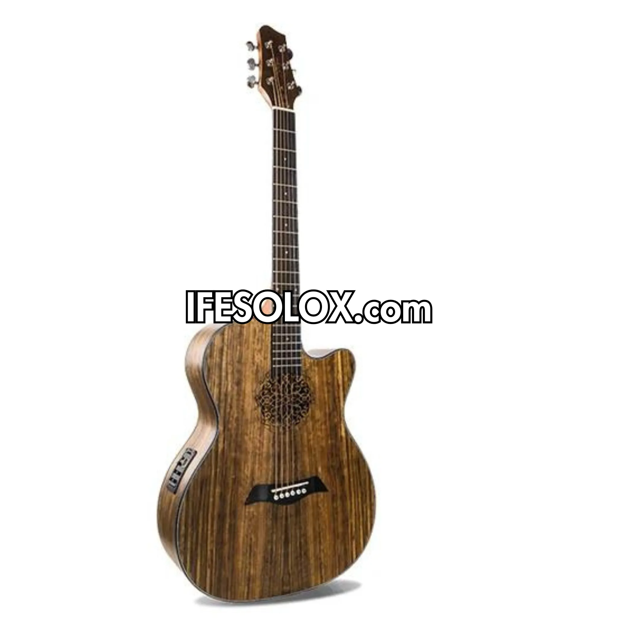 Smiger LG-09EQ 40" Engraved Hole Single-cut Semi-Acoustic Guitar with Belt and Bag - Brand New