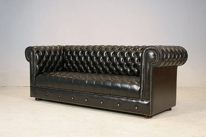 Sofa 3-Seater Diamond Buttoned Seat In Genuine Leather