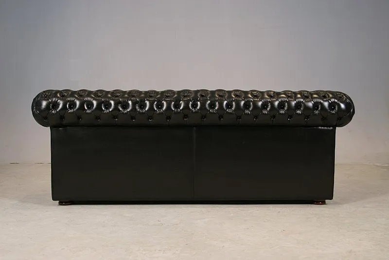 Sofa 3-Seater Diamond Buttoned Seat In Genuine Leather