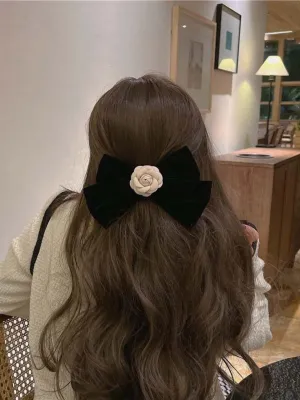 Soft Glam Style Black Velvet Bow Hair Clip