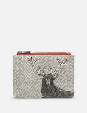 Stag Tweed & Brown Leather Zip Top Purse