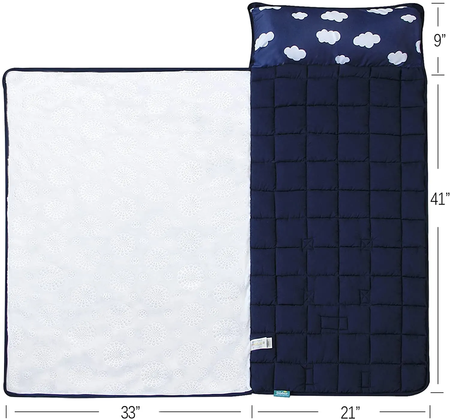 Toddler Nap Mat with Removable Pillow and Blanket, Lightweight Kids Nap Mats for Preschool Daycare, Travel Sleeping Bag for Boys Girls, 50" x 21" Fit Standard Cot, Super Soft and Cozy, Navy Cloud