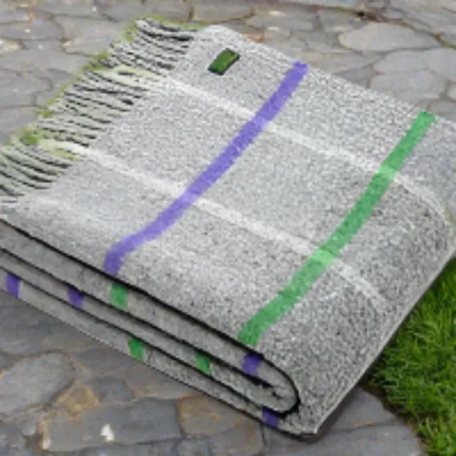 Tweedmill British Made 100% Wool Blanket - Windowpane Purple/Green - Wales