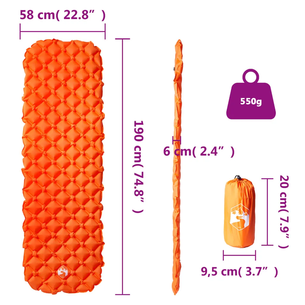 vidaXL Inflating Camping Mattress 1-Person Orange 190x58x6 cm