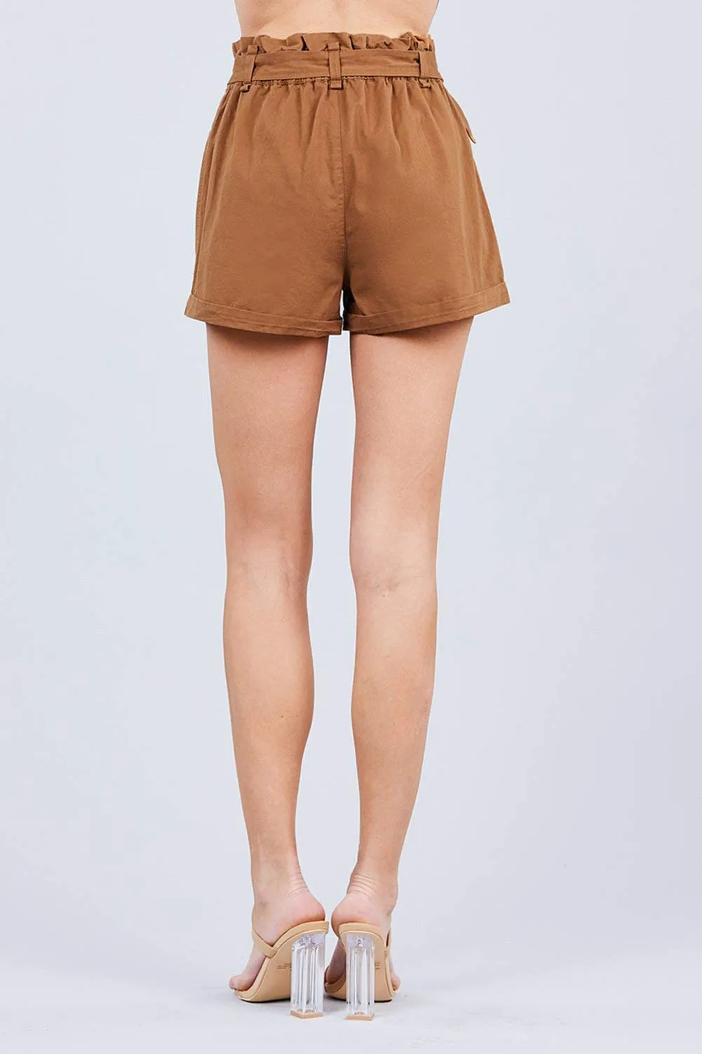 Women's Rolled Up Paperbag Cotton Casual Short with IDE Pocket