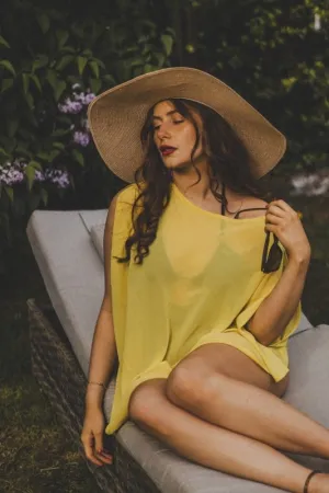 Xander Kostroma - Lime Yellow Viscose Beach Coverup for Women - 65 x 95cm - Sustainable and Stylish Beachwear - Perfect for Poolside Relaxation and Summer Fun