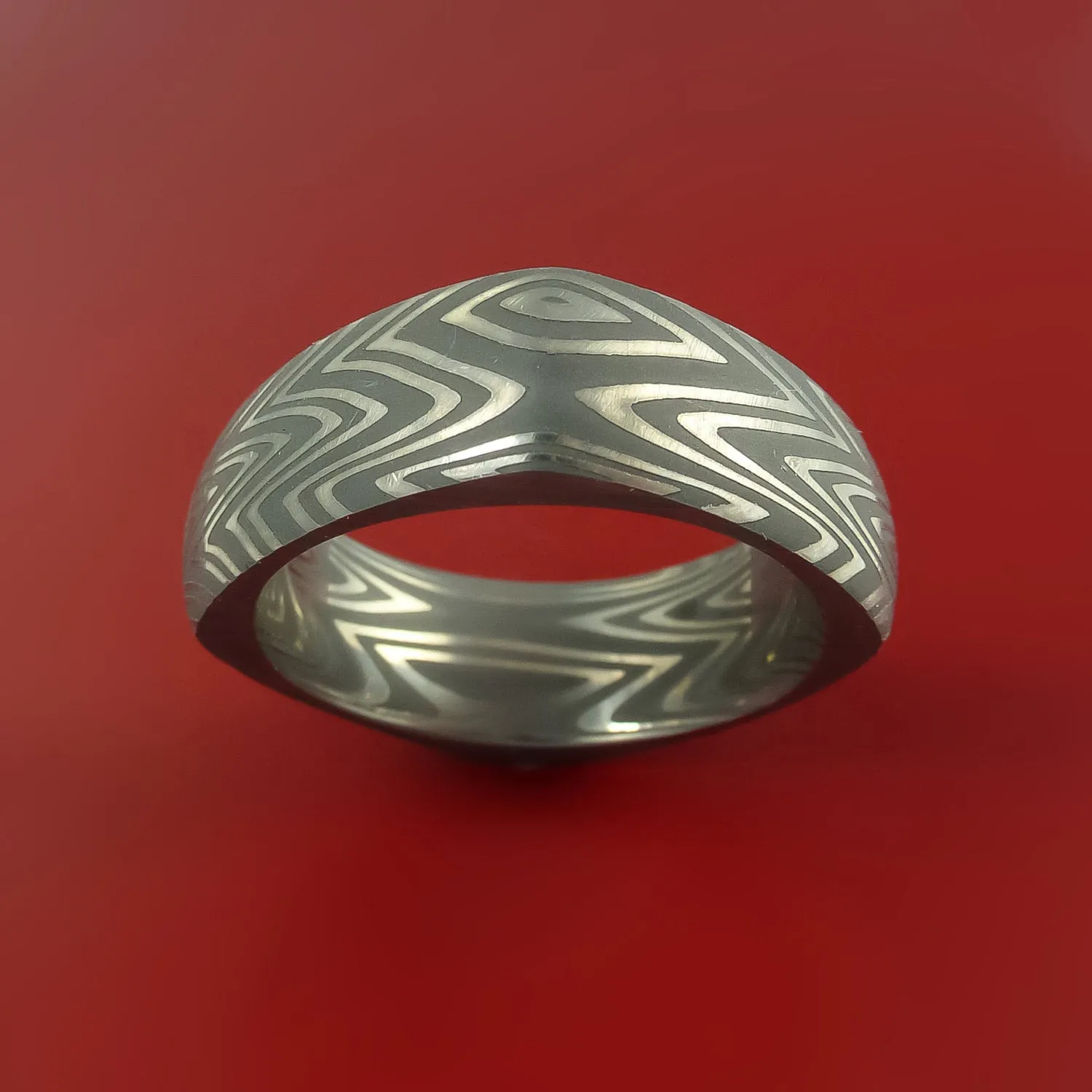 Zebra Damascus Steel Square Band Wedding Ring Genuine Craftsmanship